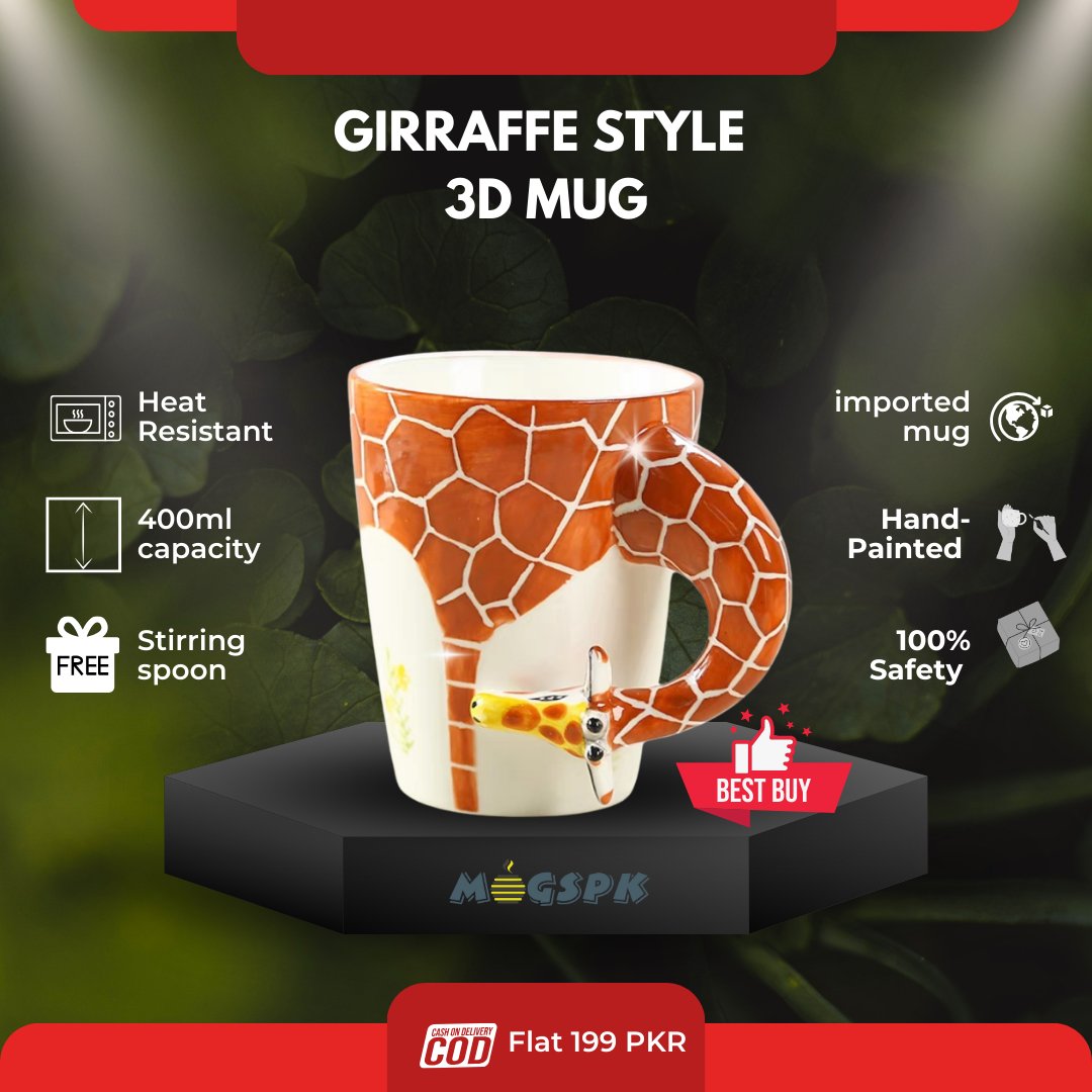 Adorable Giraffe Style Hand Painted Ceramic 3D Mugs