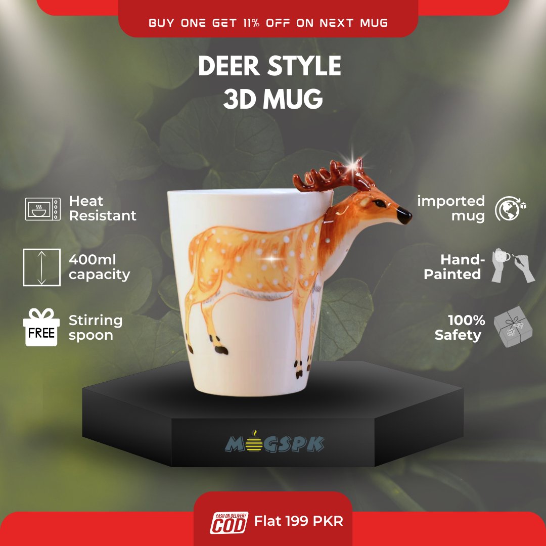 Deer Style Hand Painted Ceramic 3D Mugs