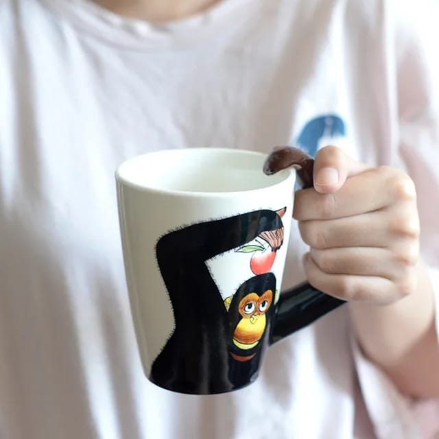 hand painted 3D  monkey style ceramic  mugs for animals lover