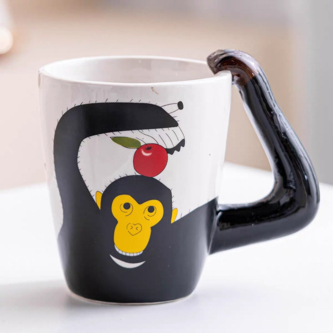 hand painted 3D  monkey style ceramic  mugs for animals lover