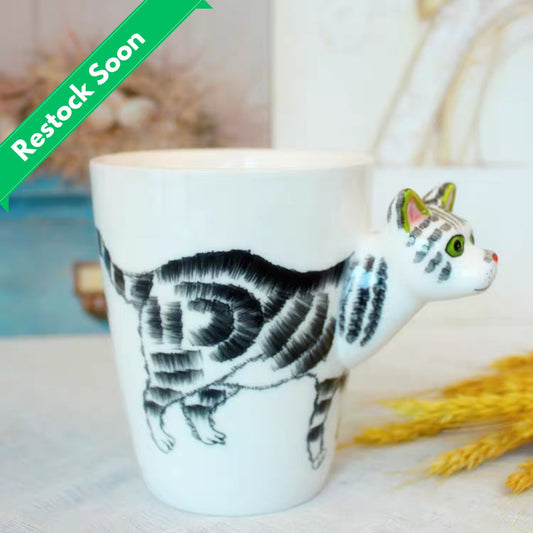 Cat Shape Hand Painted Ceramic 3D Mugs