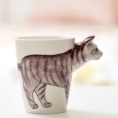 Cat  shaped Hand Painted Ceramic 3D Mugs