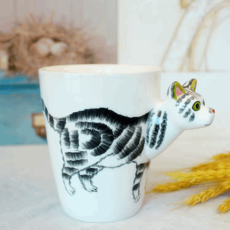 Cat Shape Hand Painted Ceramic 3D Mugs