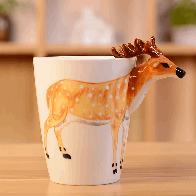 Deer Style Hand Painted Ceramic 3D Mugs