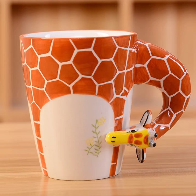 hand painted 3D  giraffe style mugs for animals lover